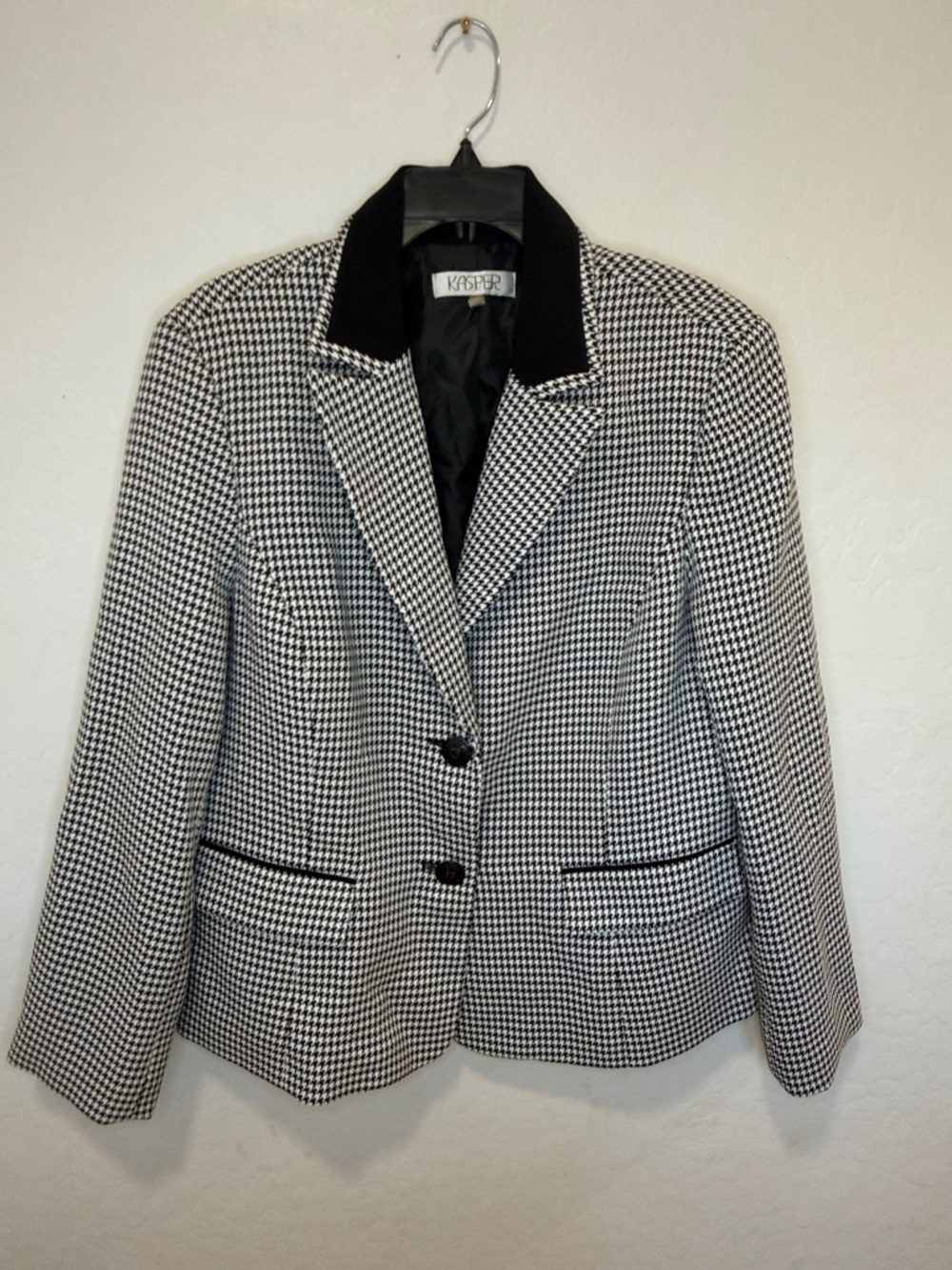 Kasper Black & White Houndstooth Blazer Womens plus size 16‎ Collar career
